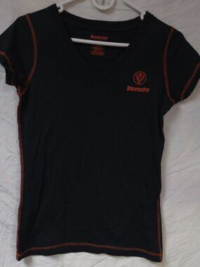 Jägermeister 100% Cotton Black V-Neck T-Shirt Deer Logo & Orange Stitching S/M